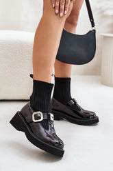 Bottines en cuir verni avec chaussette - Noir